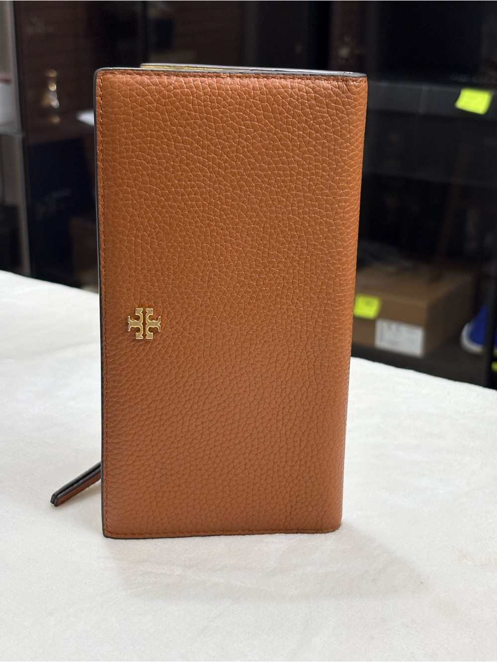 Tory Burch Long Camel Brown Women’s Pebble Leather Wallet